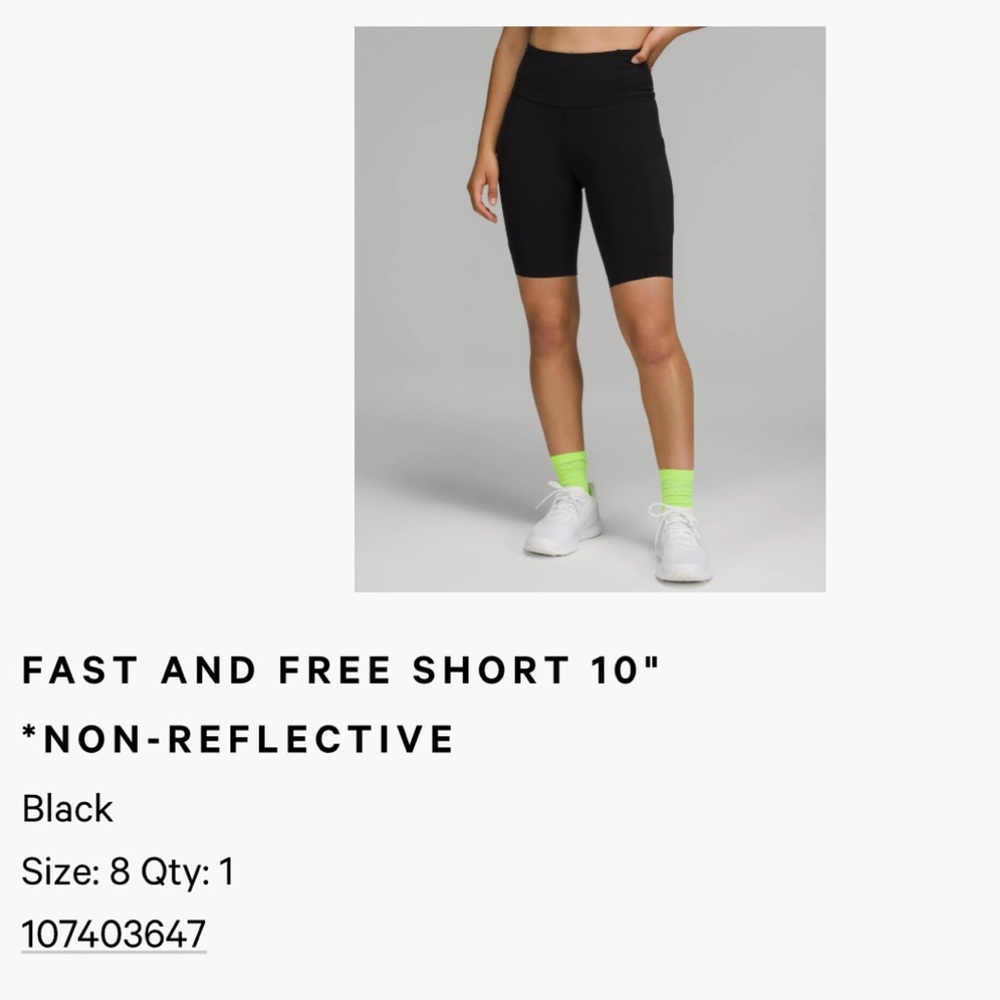 LULULEMON Fast and Free Black 10 inch bike shorts